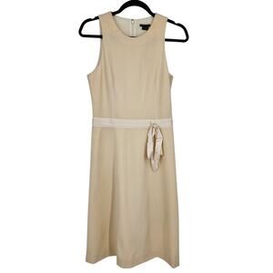 Theory Franny B Ribbon Cream Dress Fit Flare Size 4 Midi Women's Short Ivory